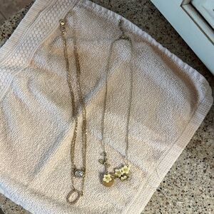 Gold-Tone Floral Charm Necklace with Cream Flower Accents